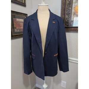 Luii Blue Tailored Blazer – Large | Faux Suede Sleeve & Pocket Patches